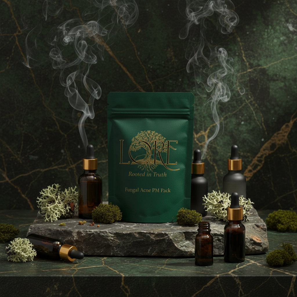Lore Fungal Acne Evening Pack dietary supplements for PM skin repair and microbiome support