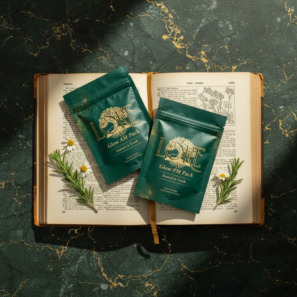 Lore Glow Complete Bundle for Melanated Wellness AM and PM supplement packs for melanin support and radiant skin