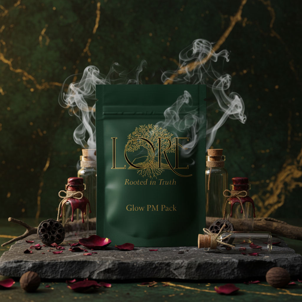 Lore Glow Evening Pack for Melanated Wellness PM dietary supplements for skin repair and melanin support