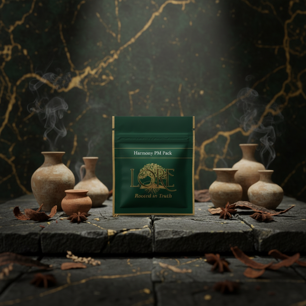 Lore Harmony Evening Pack for Hormonal Support PM supplement pack with 6 ingredients for sleep, estrogen balance, and skin repair