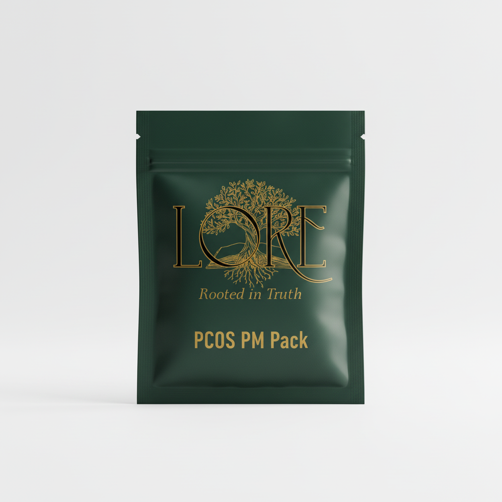 PCOS PM Pack supplement packet with LORE branding