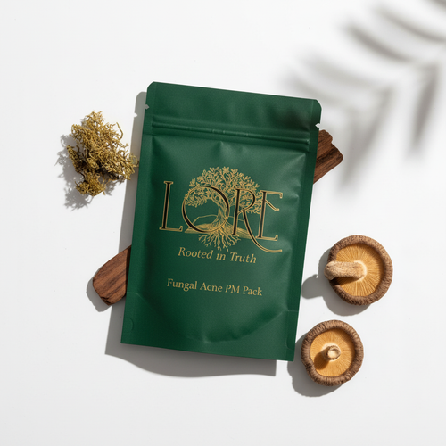 Fungal Acne PM Pack supplement packet with LORE branding