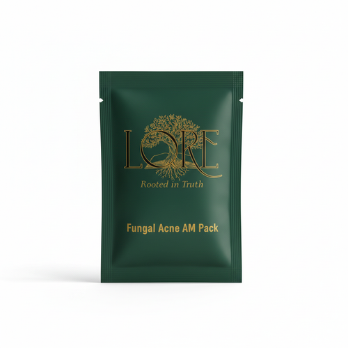 Fungal Acne AM Pack supplement packet with LORE branding