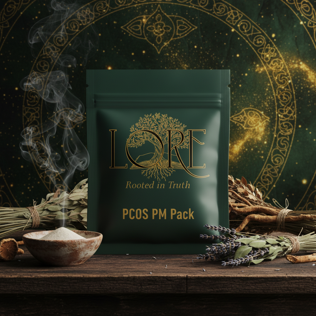 Lore PCOS Evening Pack dietary supplements for hormone balance, PM pack with 6 targeted ingredients and 30-day supply